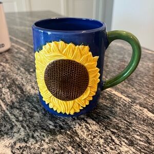 Blue Sunflower Mug with Green Handle